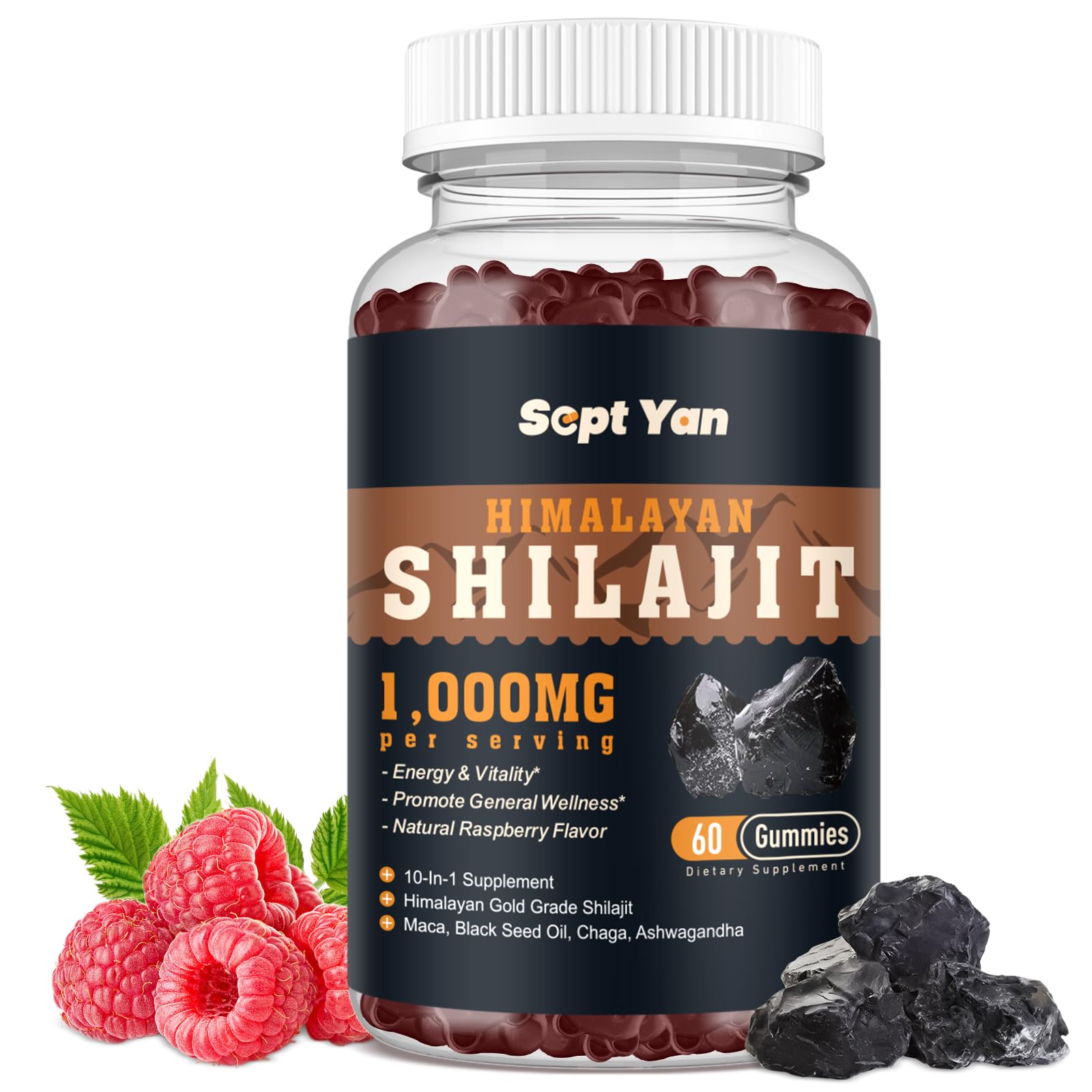 SEPT YAN Shilajit gomitas de frambuesa, energía diaria en cada bocado.