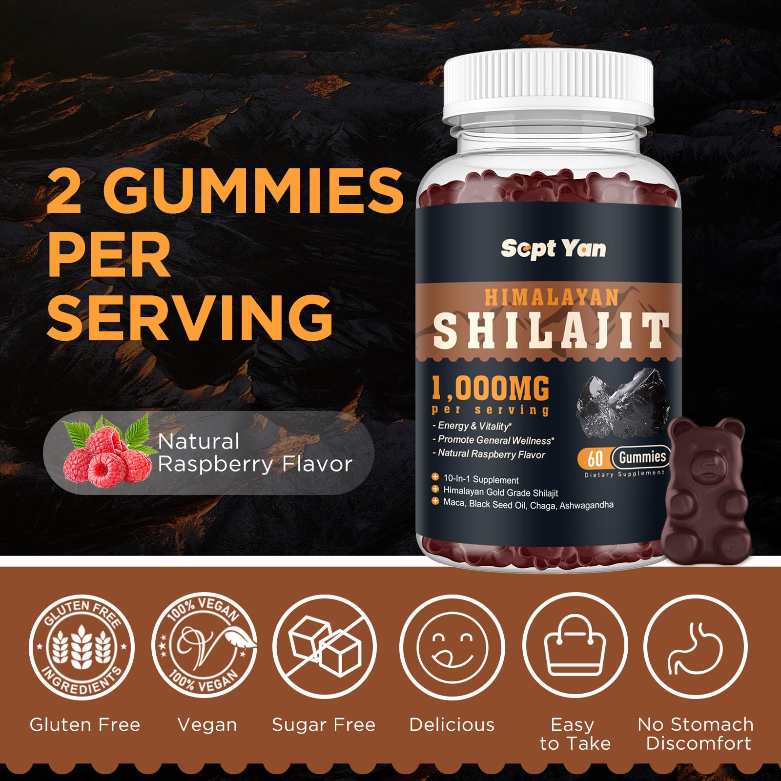 Uso diario recomendado: dos gomitas SEPT YAN Shilajit para energía.