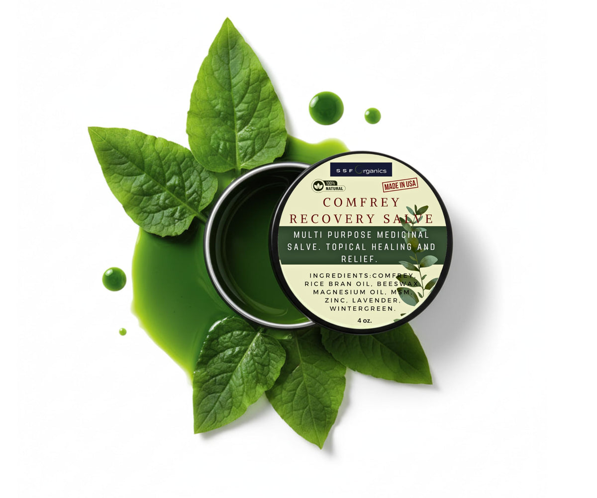 Serendipitous Summer Farms Comfrey Salve, tubo de 4 onzas, aplicación suave en la piel.