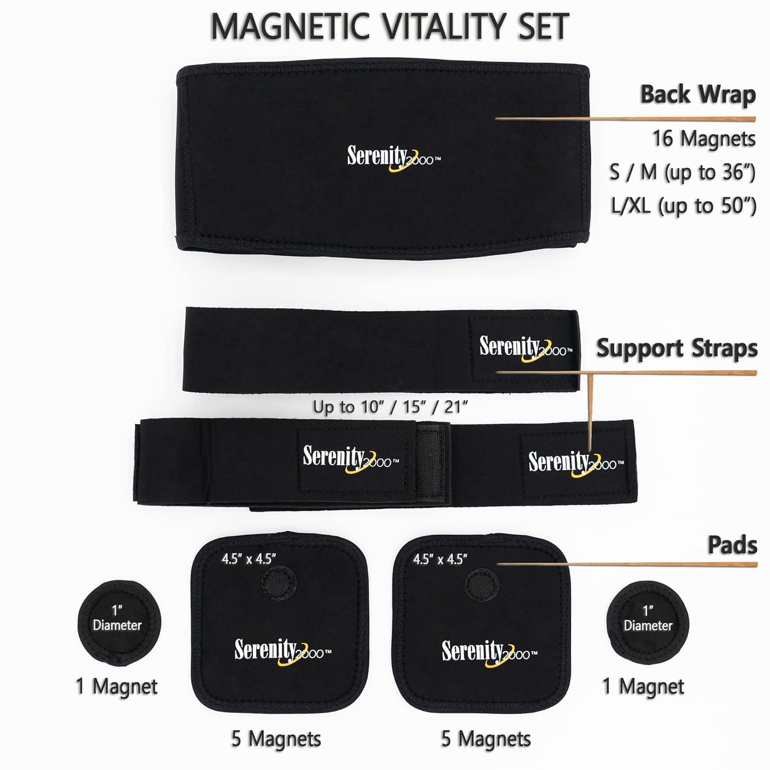 Serenity2000 correas ajustables magnéticas para fijar las almohadillas con comodidad.