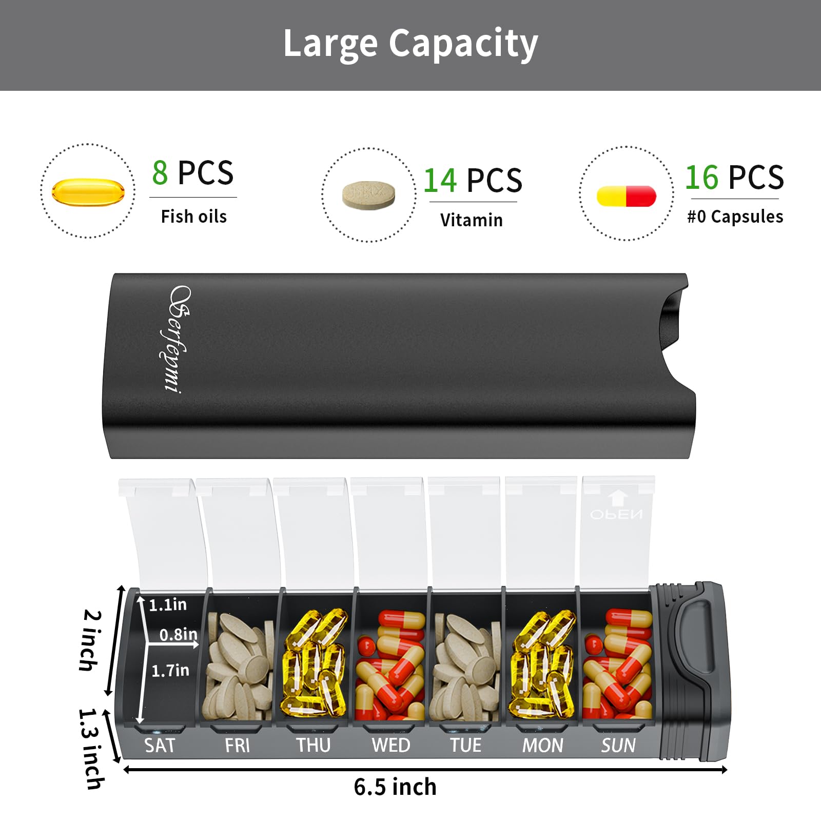 Serfeymi dimensiones compactas con capacidad para 16 cápsulas.