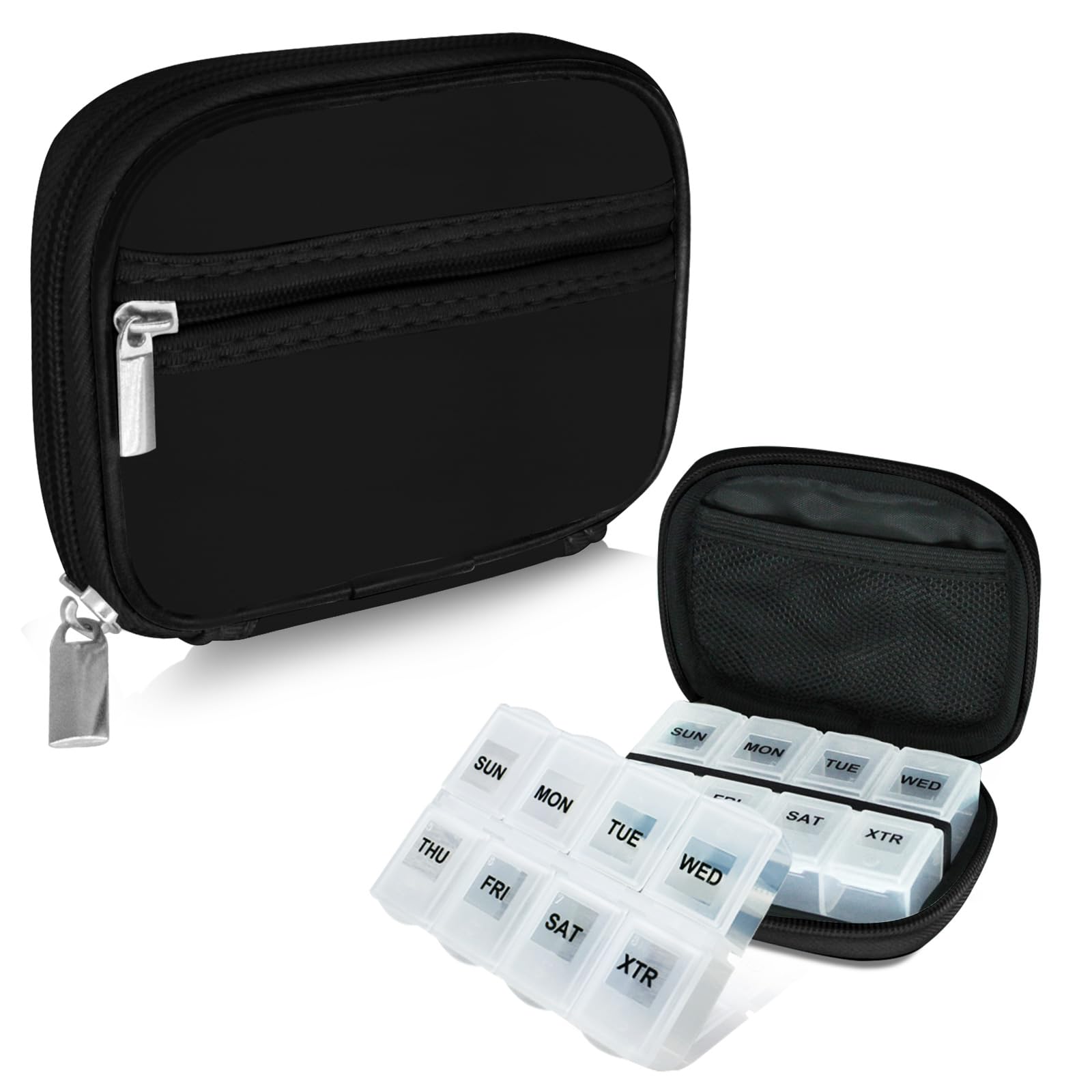 Serfeymi organizador de pastillas para viajes con caja semanal, fácil de usar.