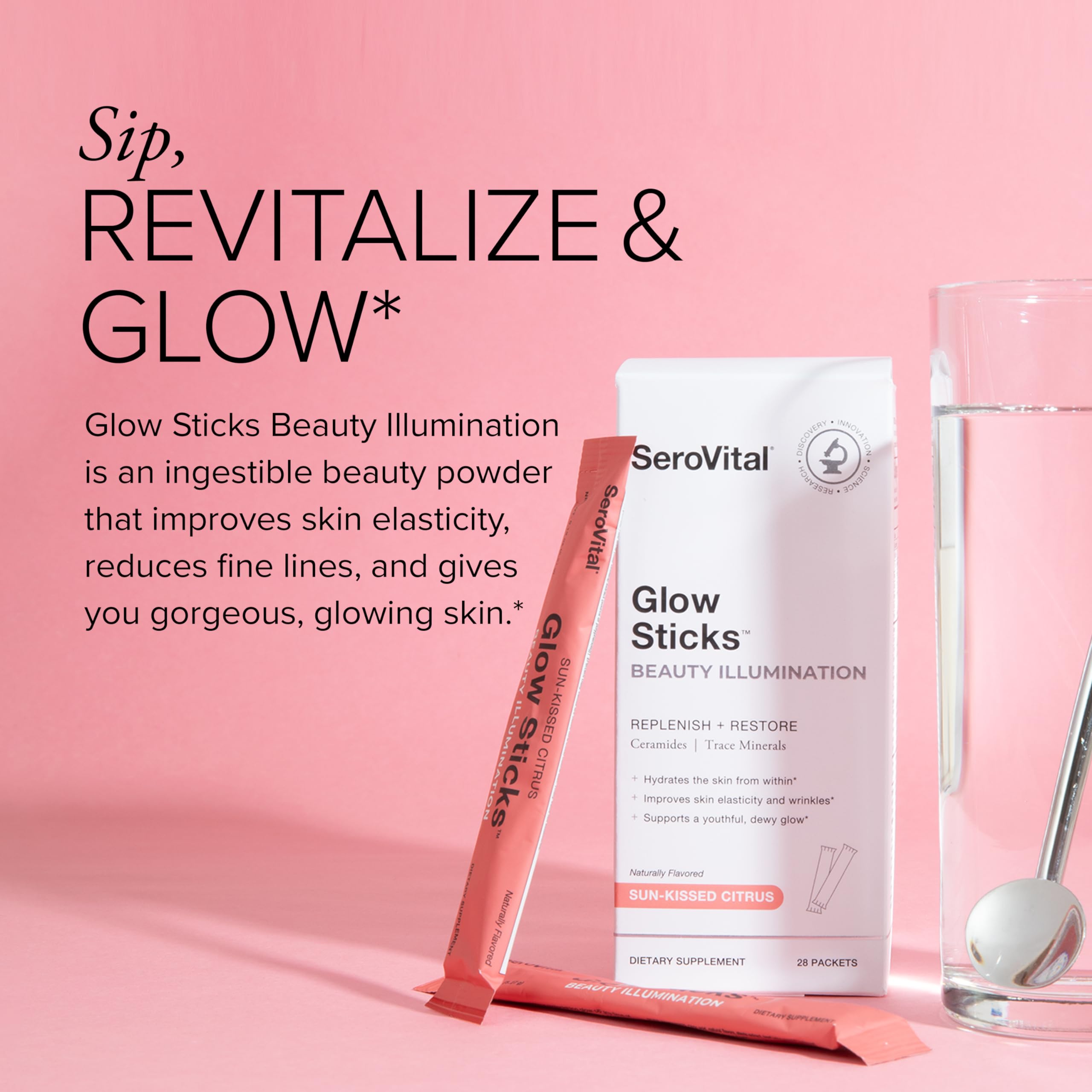 Sobres individuales de Serovital Glow Sticks listos para mezclar