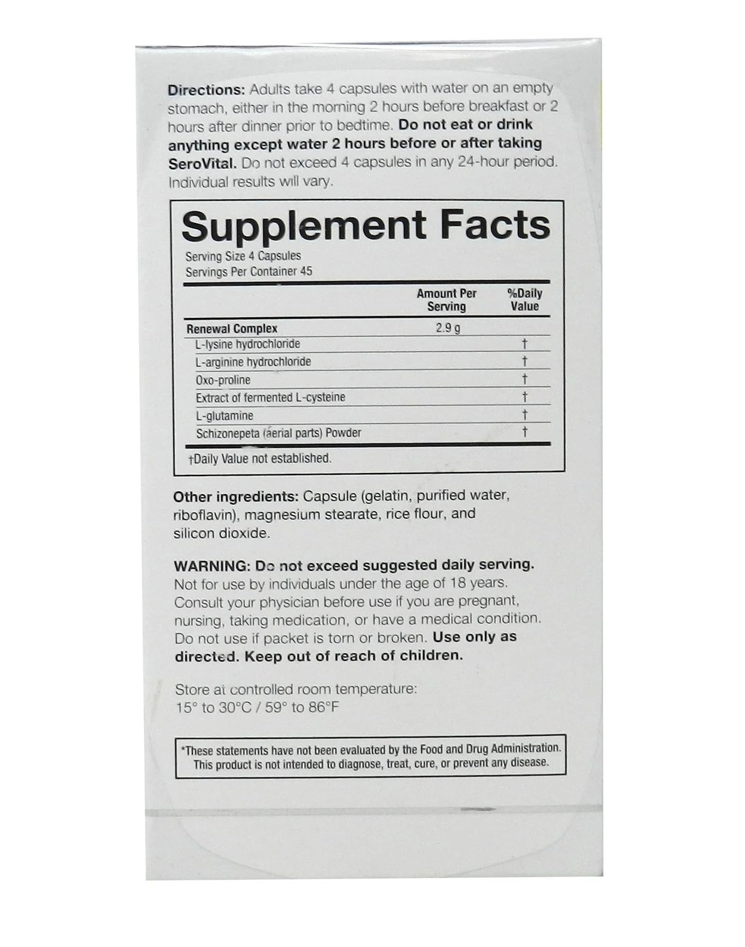 Serovital Ingredientes Clave, mezcla de aminoácidos para apoyo a la vitalidad natural.