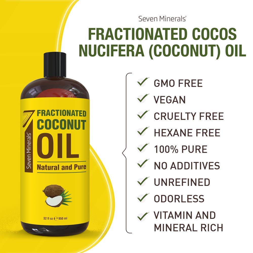 Seven Minerals Aceite de Coco Fraccionado, base para masajes corporales y tratamientos.