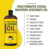 Seven Minerals Aceite de Coco Fraccionado, base para masajes corporales y tratamientos.
