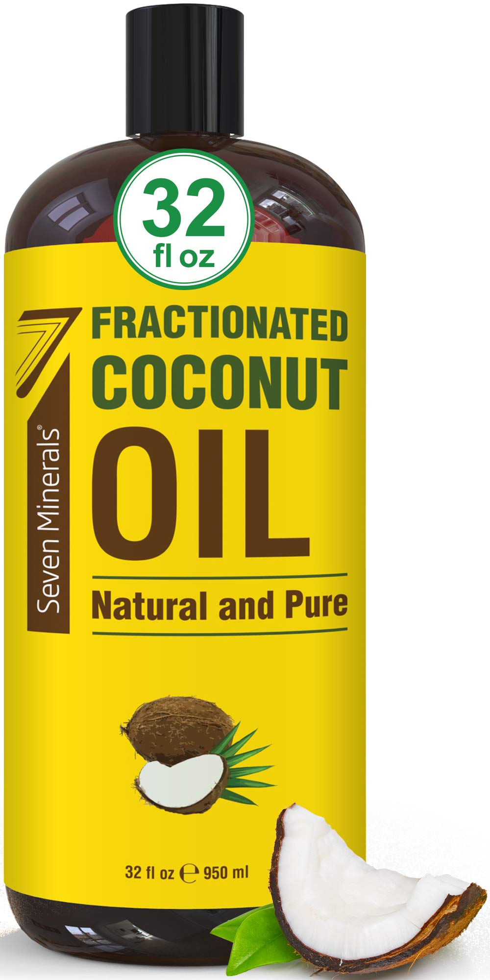 Seven Minerals Aceite de Coco Fraccionado, botella de 946 ml para uso diario en piel.
