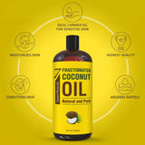 Seven Minerals Aceite de Coco Fraccionado, vertido en la palma para masaje suave.