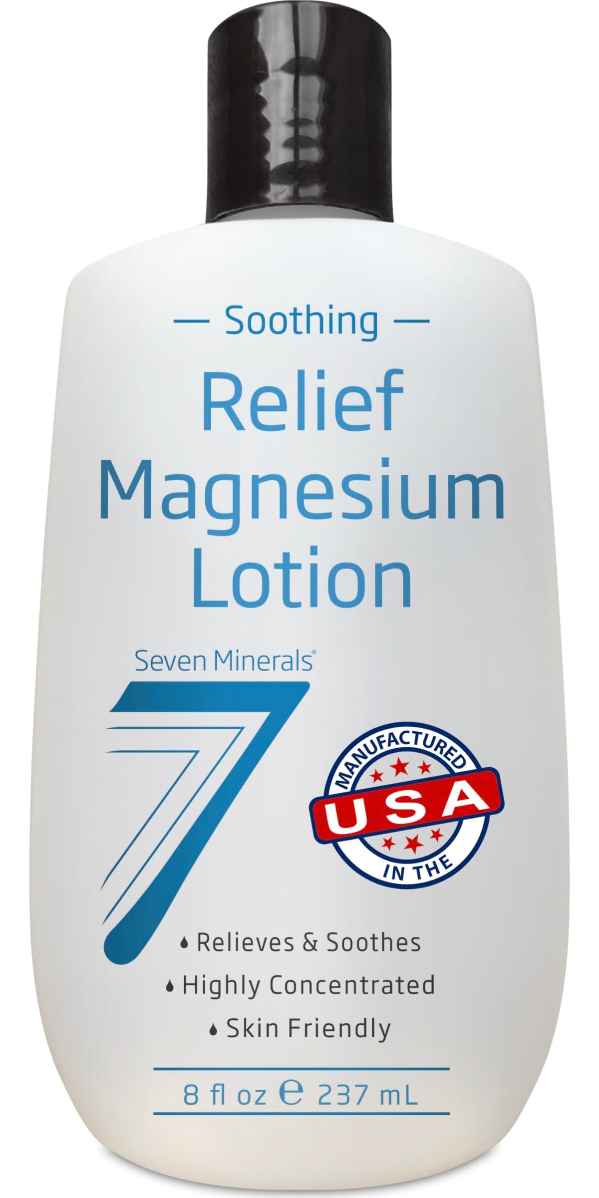 Seven Minerals locion magnesium sin grasa en frasco; absorción rápida para piel suave.