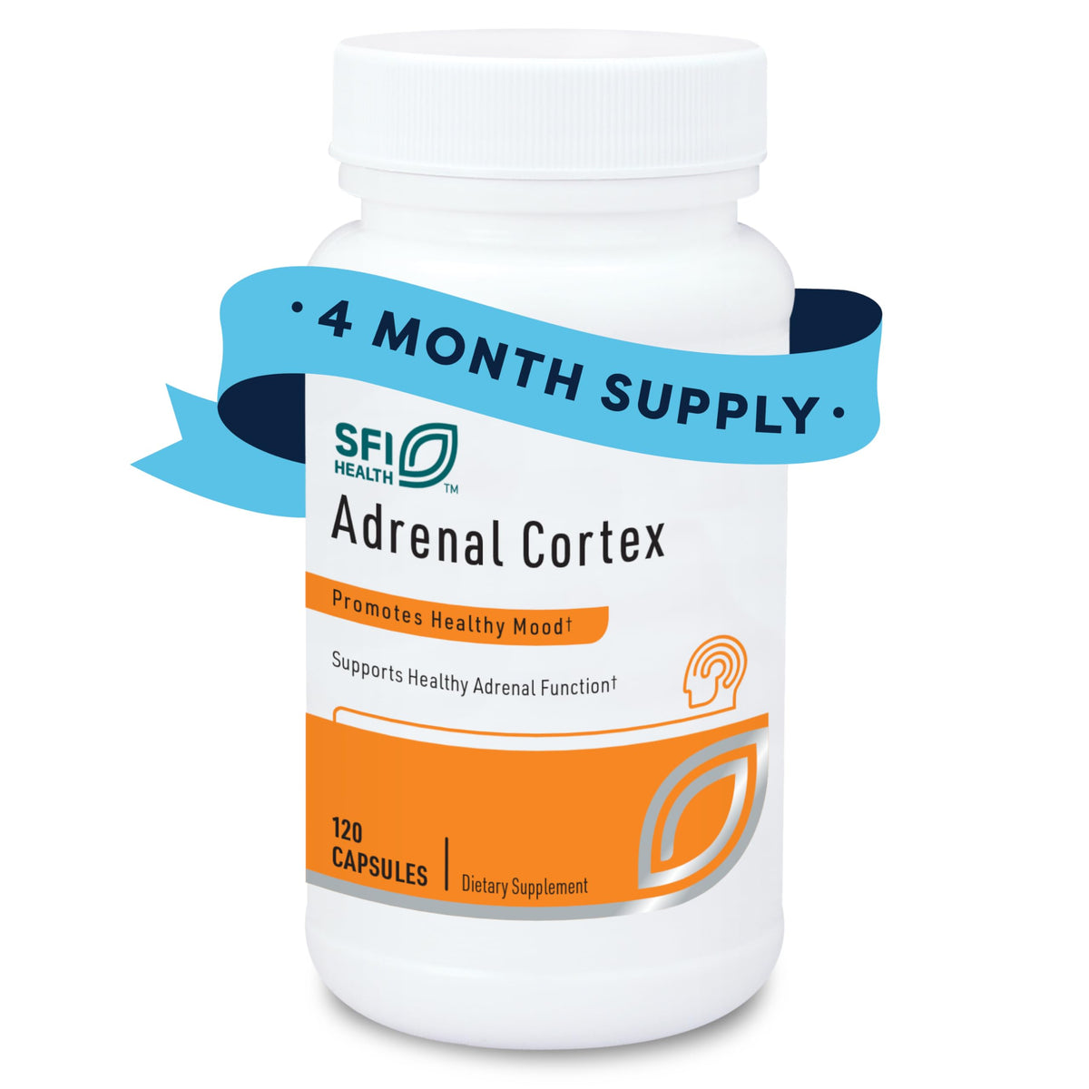 SFI Health Adrenal Cortex: frasco de cápsulas para apoyo diario de la salud suprarrenal.