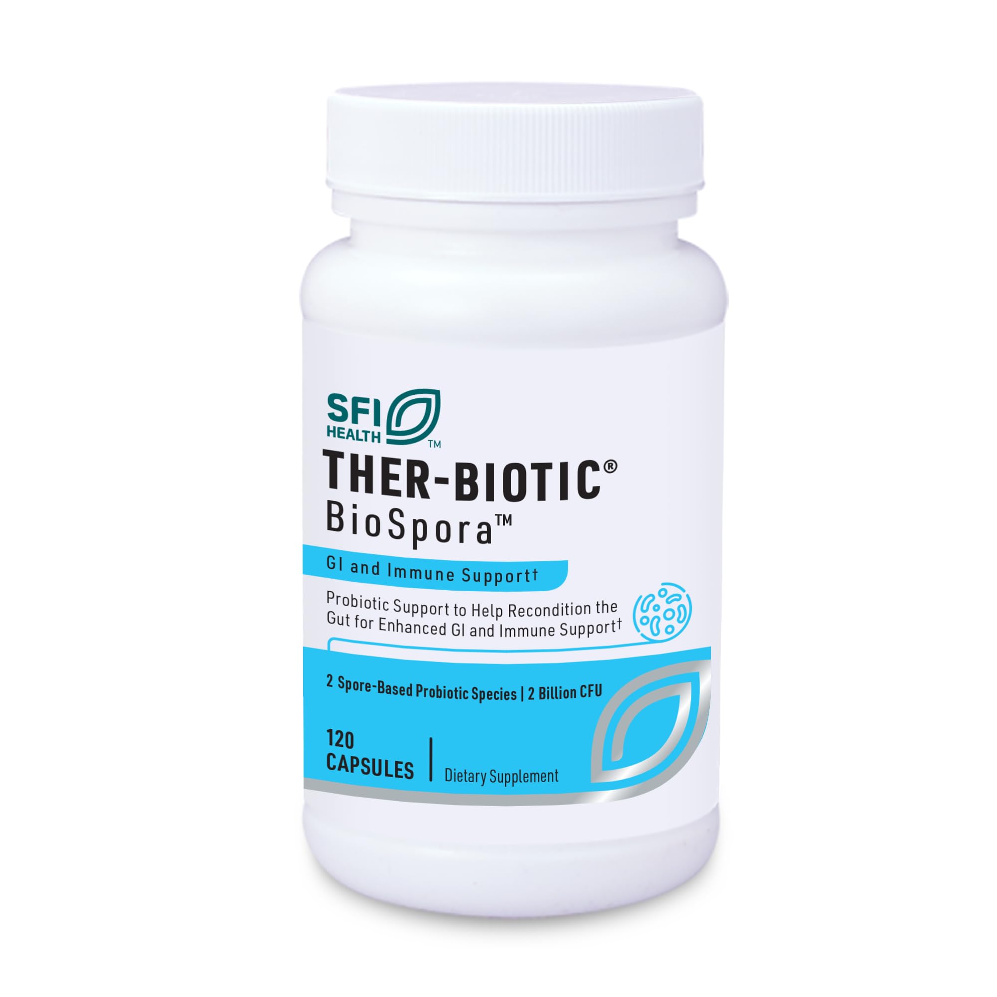 BioSpora de SFI Health en cápsulas para apoyo digestivo diario.