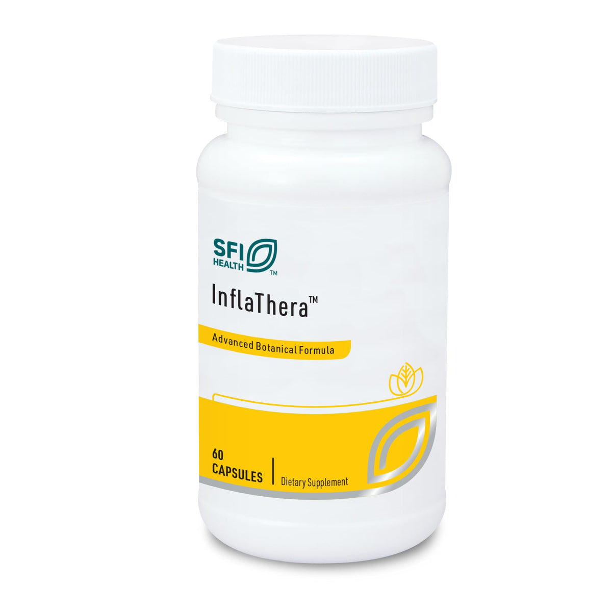 SFI Health Inflathera en botella de cápsulas para uso diario — apoyo inflamatorio potencial.