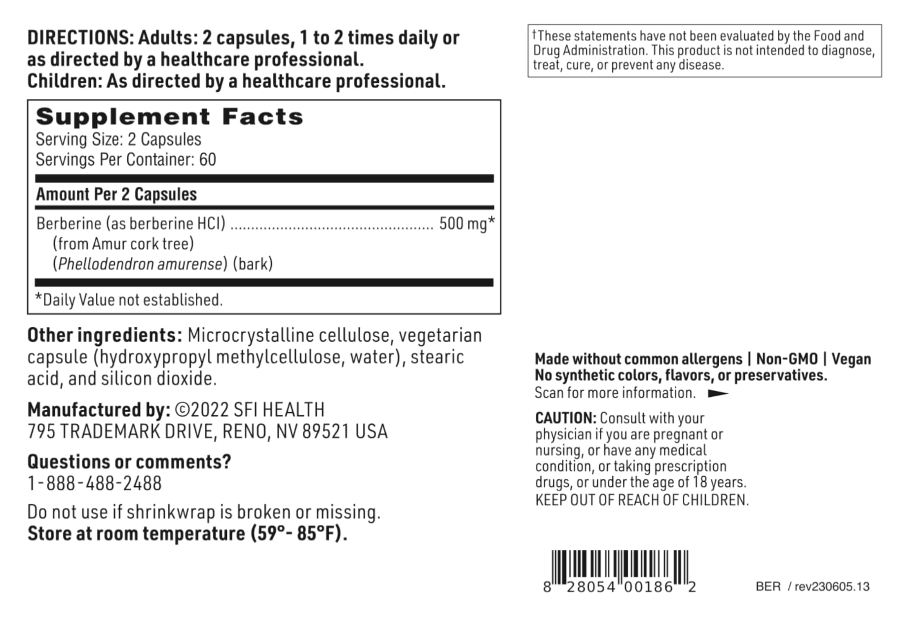 Cápsulas en mano, formato práctico de Klaire Labs Berberina HCI 500 mg