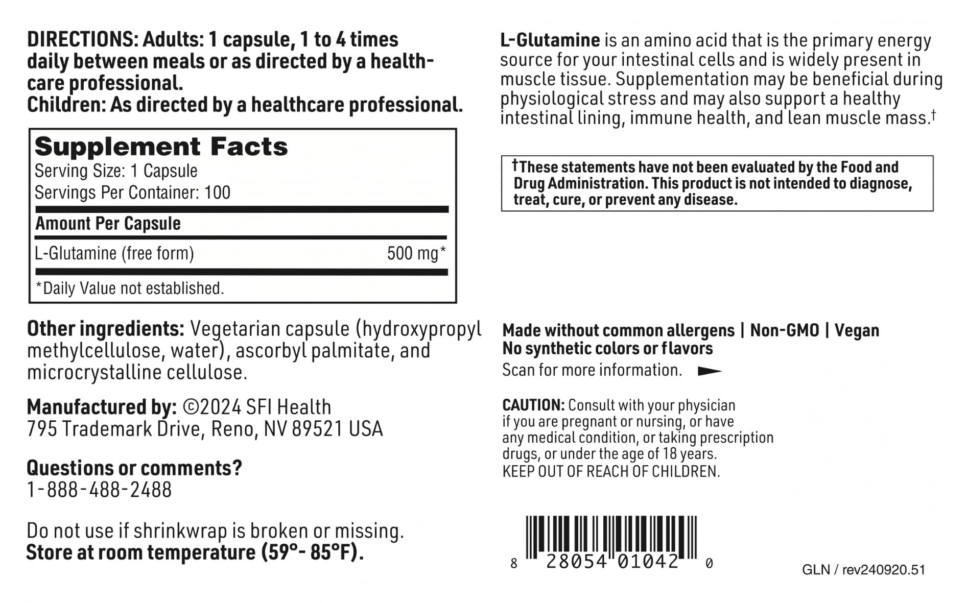 Detalle de ficha nutricional destacando 500 mg por cápsula.