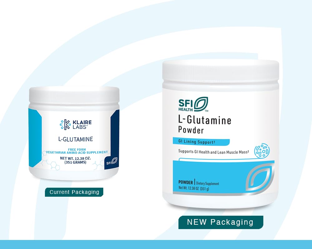 Klaire L-Glutamina de SFI Health con cuchara de medida, uso diario cómodo.