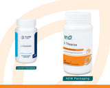 SFI Health Klaire Labs L-Theanine 100 mg, etiqueta trasera, apoyo a neurotransmisores para equilibrio.
