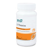 SFI Health Klaire Labs L-Theanine 100 mg, botella frontal, promueve relajación sin somnolencia.