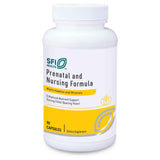 Frente de la caja de SFI Health Klaire Labs Prenatal para apoyo durante el ciclo materno.