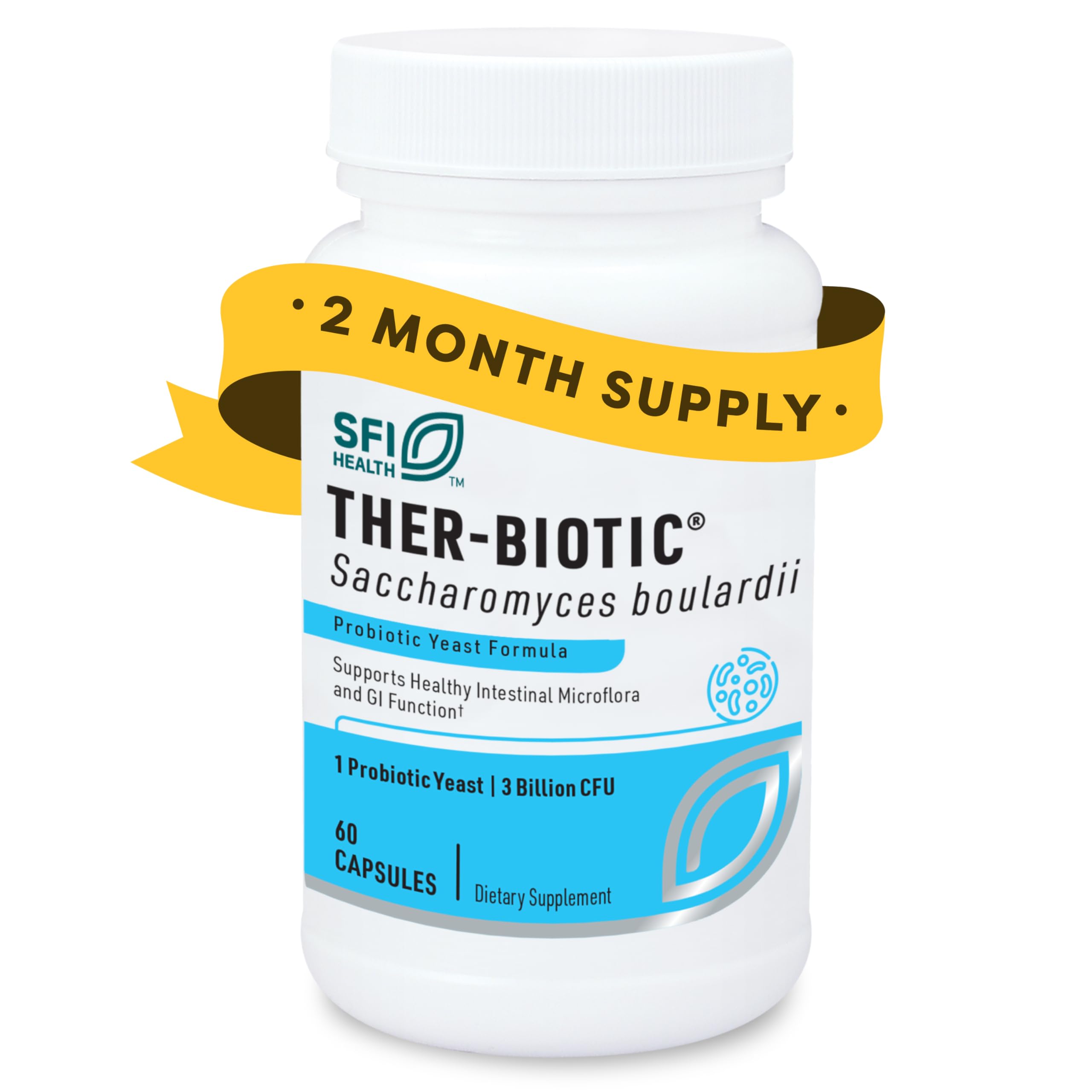 SFI Health Klaire Labs Saccharomyces Boulardii: bote de 60 cápsulas para salud digestiva diaria.