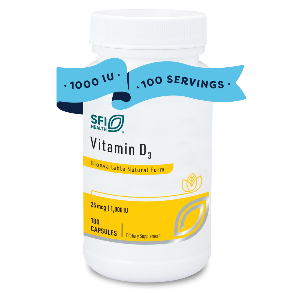 Klaire Labs SFI Health Vitamina D3 1000 UI, cápsula para soporte óseo diario.