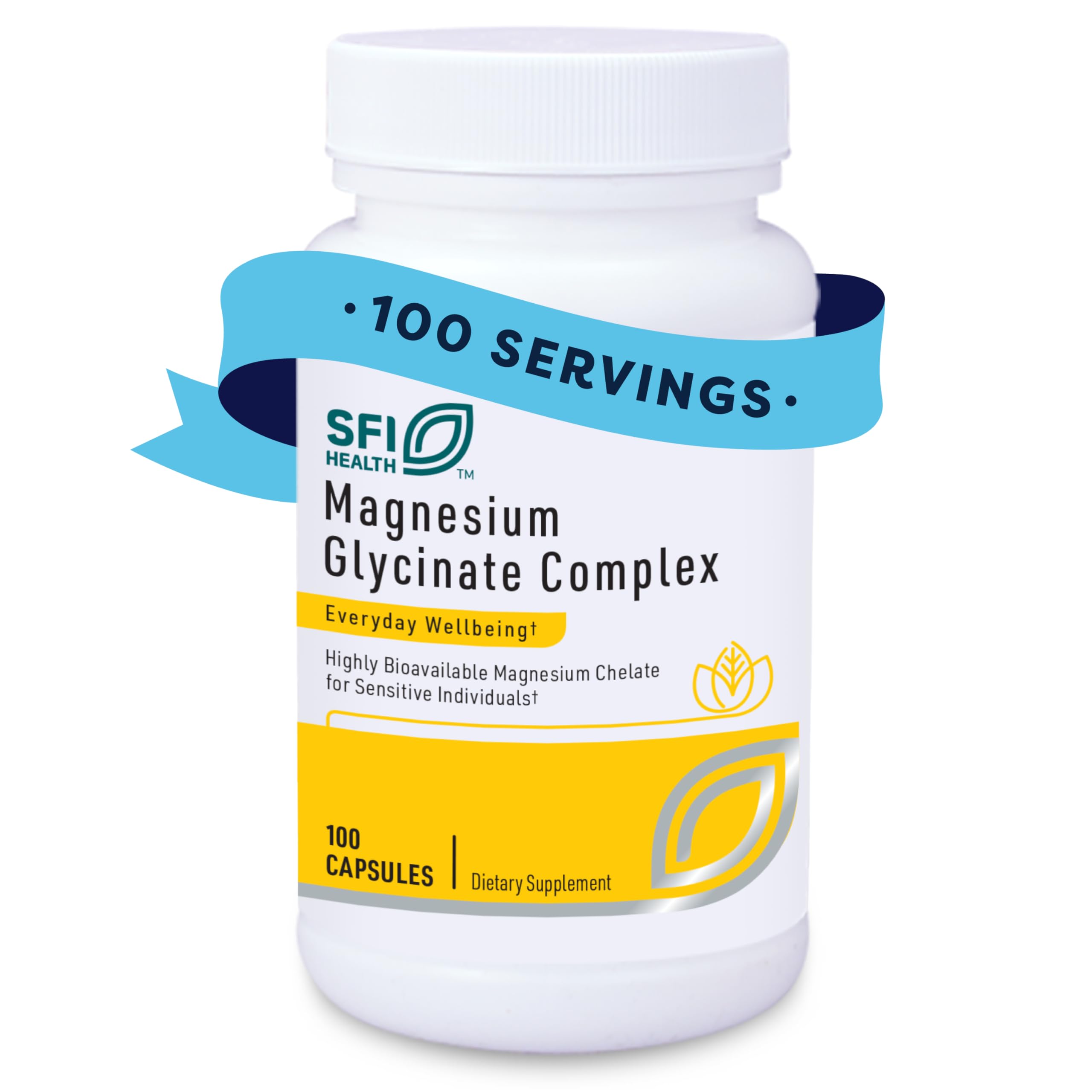 SFI Health Klaire magnesio glicinato, botella visible, promueve absorción suave para el día a día.