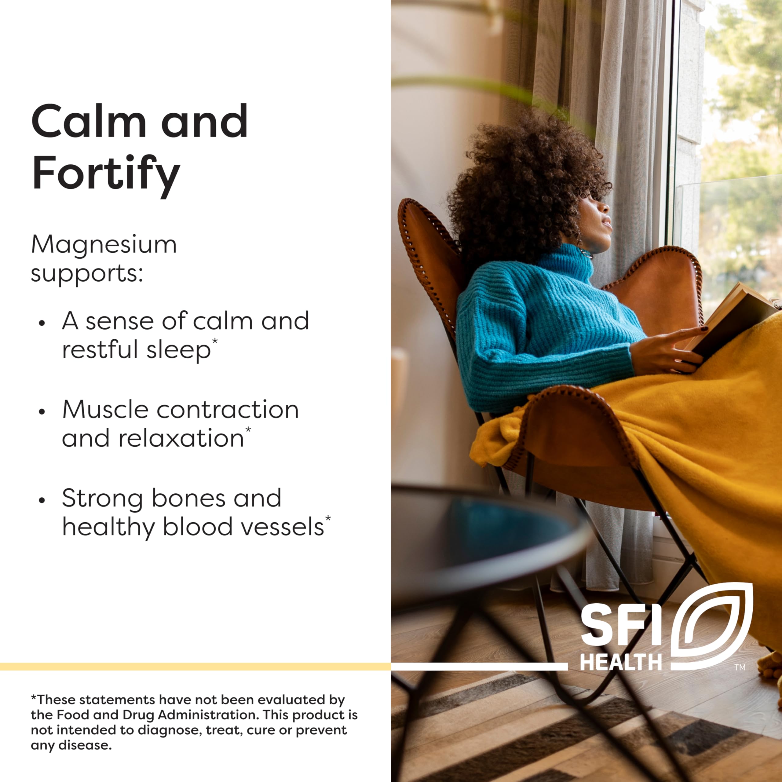 SFI Health magnesio glicinato, digestión suave, ideal para uso diario.