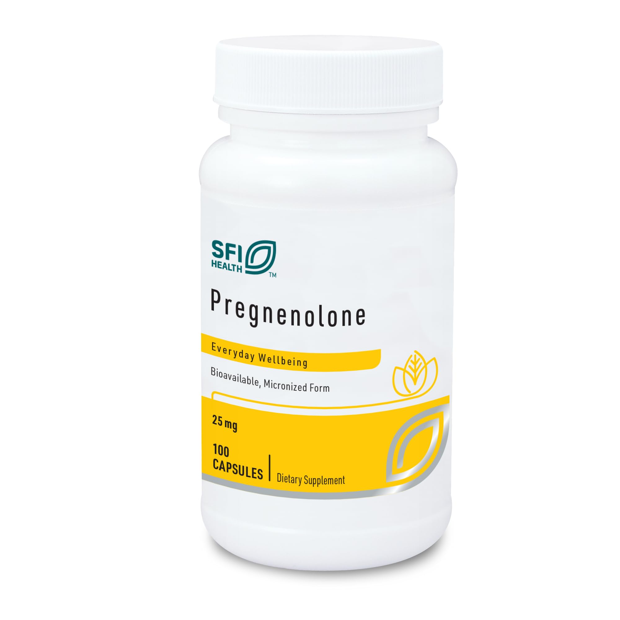 SFI Health Pregnenolona, cápsulas vegetarianas de 25 mg para equilibrio hormonal.