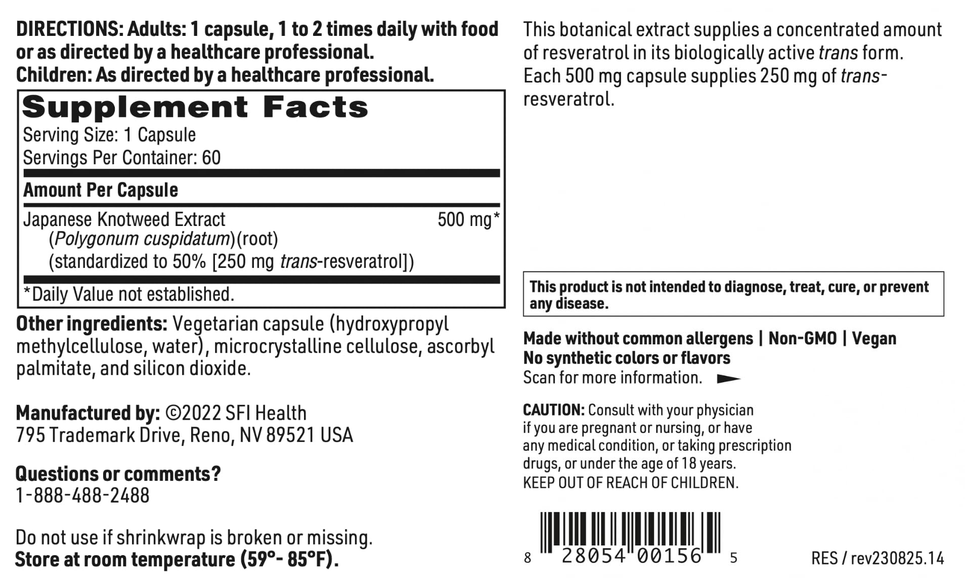 Resveragen de SFI Health, caja externa, envase seguro y claro.
