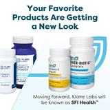 Etiqueta del frasco SFI Health Ther-Biotic Synbiotic destaca prebióticos y probióticos