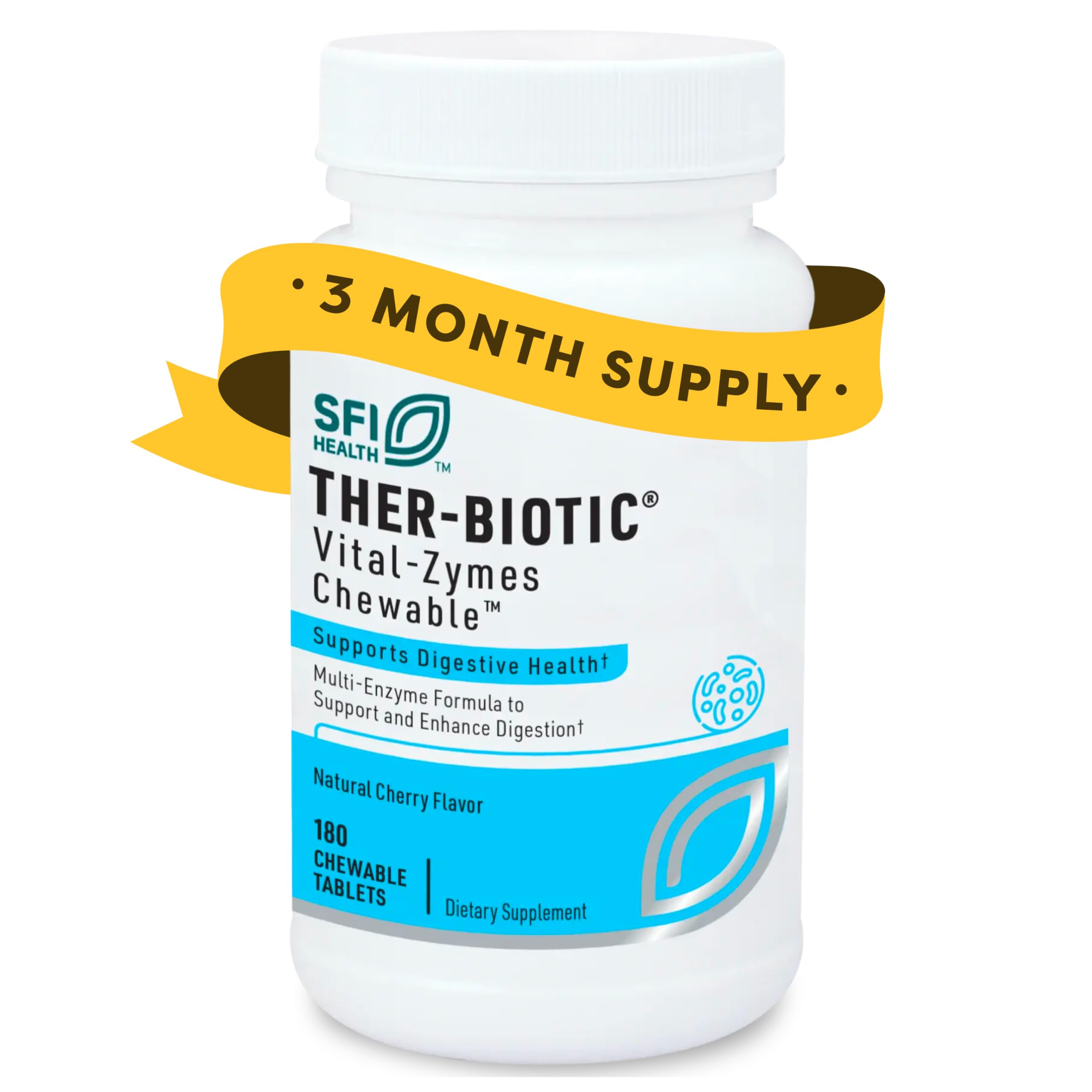 SFI Health Vital-Zymes, botella de masticables con sabor a cereza para una digestión suave.
