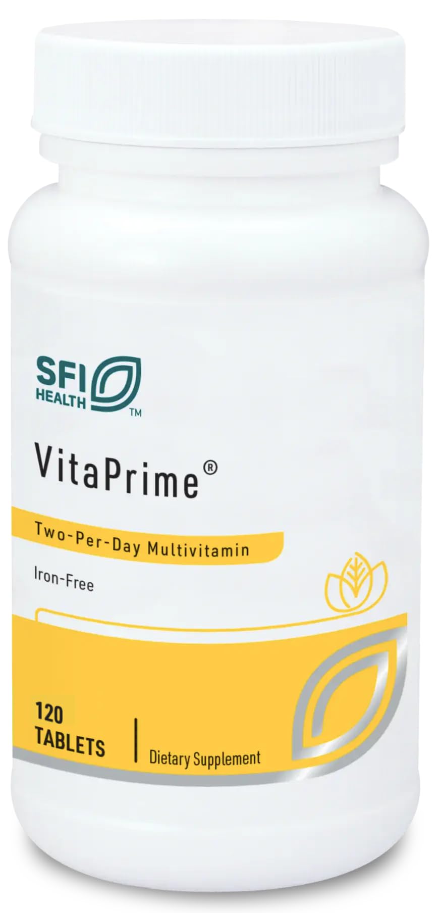 SFI Health VitaPrime: botella de tabletas para apoyo diario de nutrición.