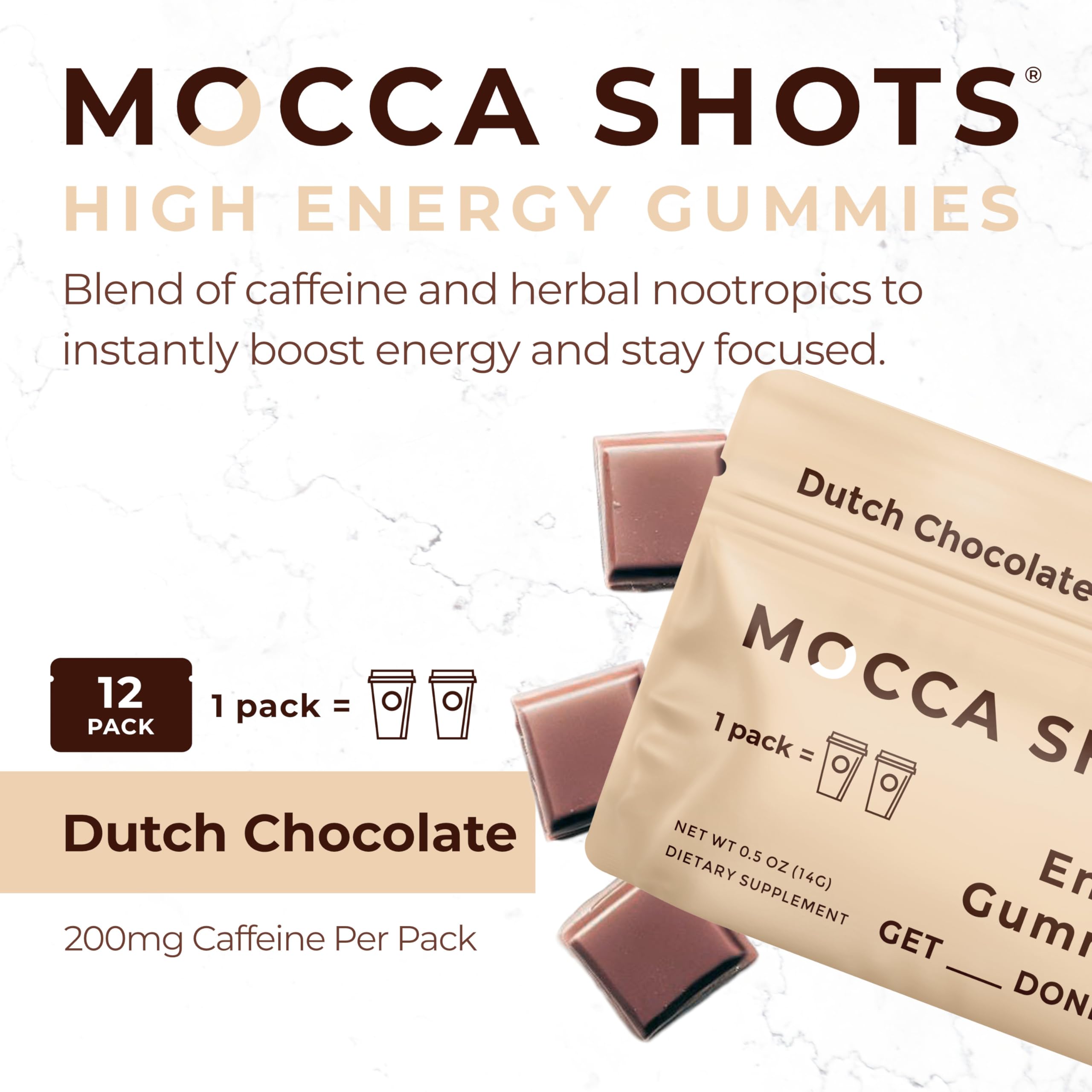 Gomitas SGC energía chocolate Mocca, textura cremosa para snack energizante.