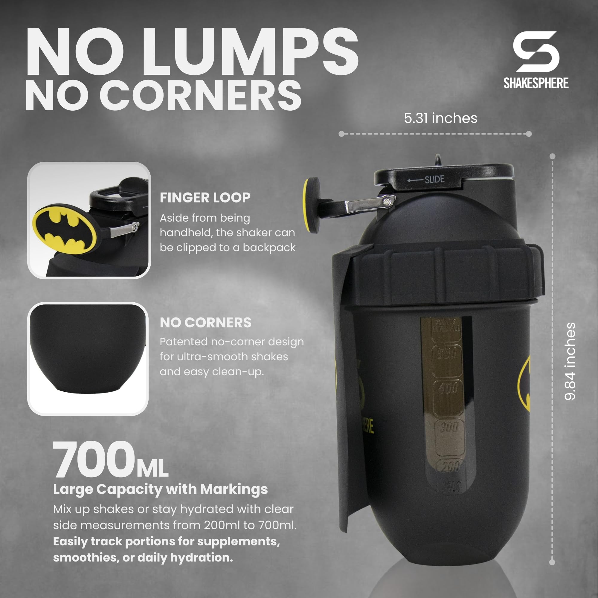 SHAKESPHERE Batman: tapa de acero deslizante para uso seguro y limpio.