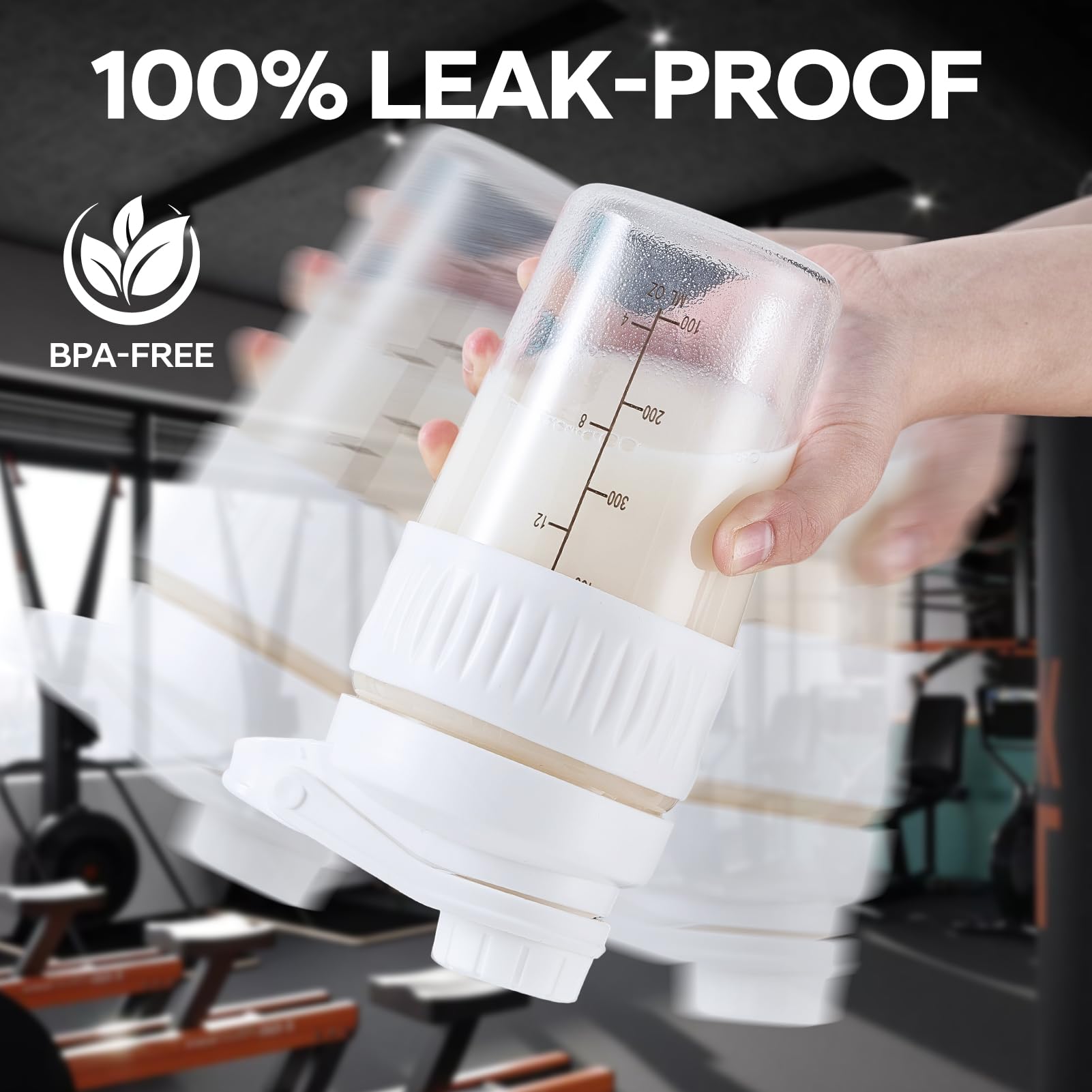ShakeXpert cepillo de limpieza con escala para mantener la botella limpia.