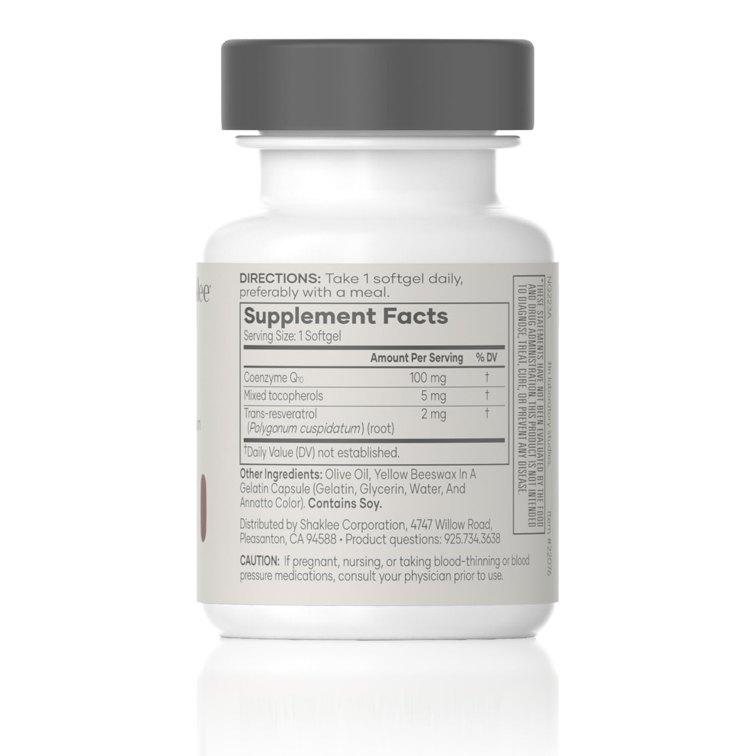 Shaklee CoQHeart: bote de cápsulas para uso diario y apoyo vascular.