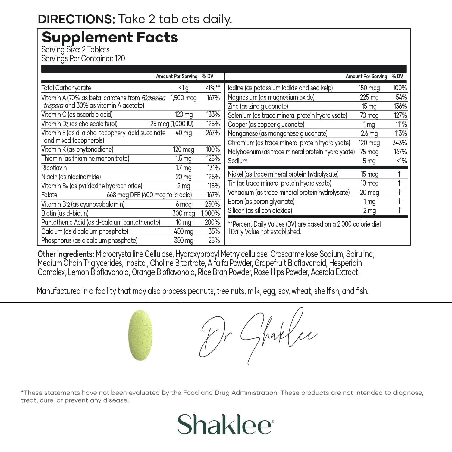 Shaklee Vita-Lea etiqueta nutricional visible: guía de micronutrientes para el día a día.