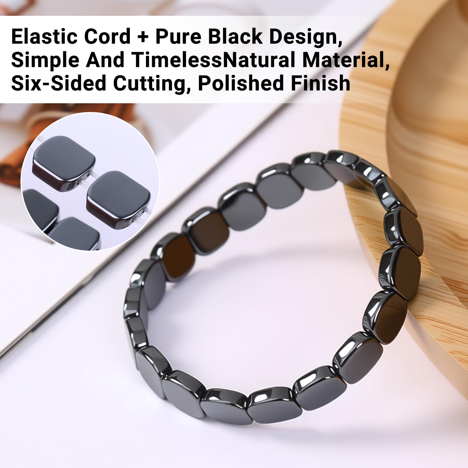 SHANGFEI pulsera hematita cuadrada negra con diseño versátil