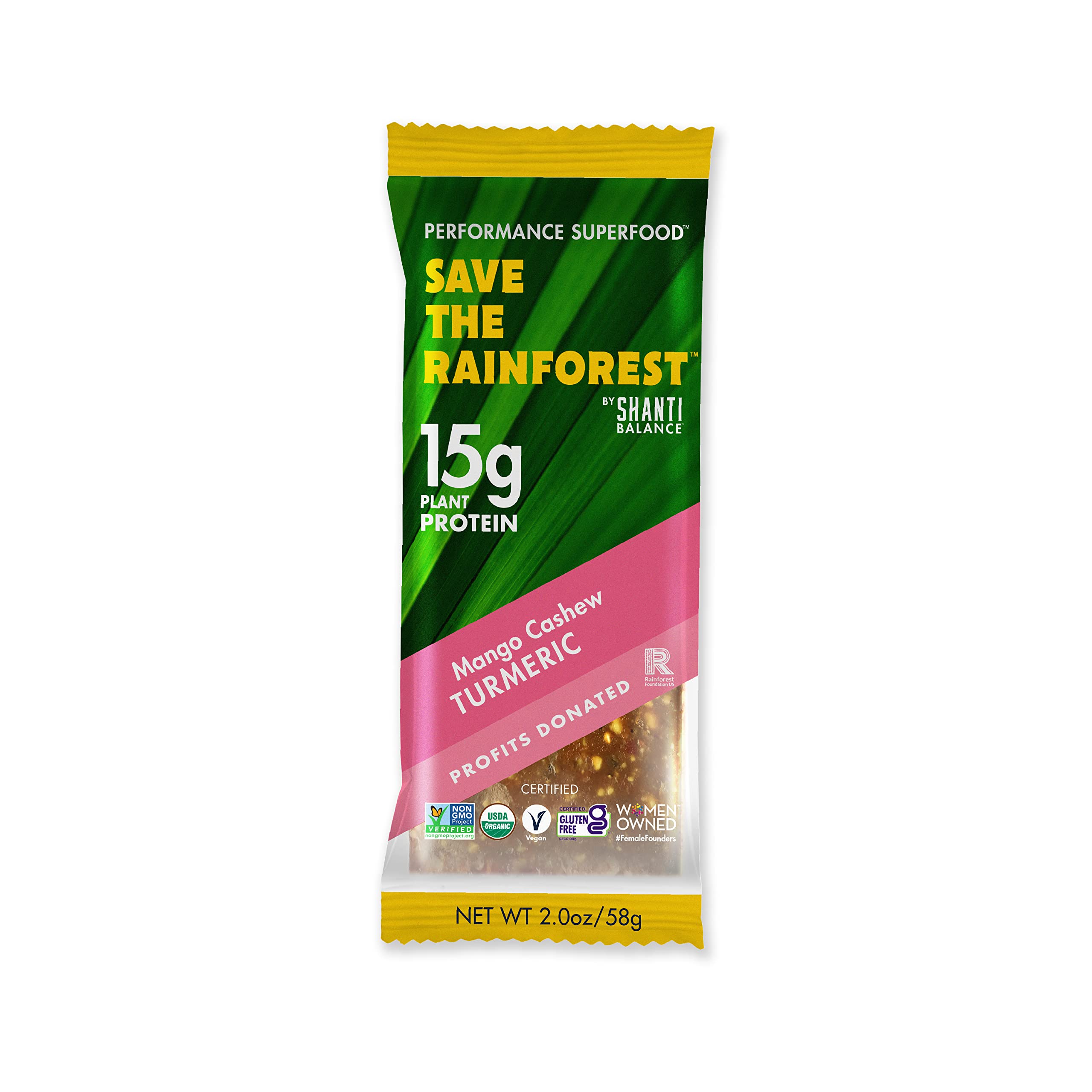 SHANTI BAR salvar el bosque mango anacardos curcuma barra: merienda sostenible para energía diaria