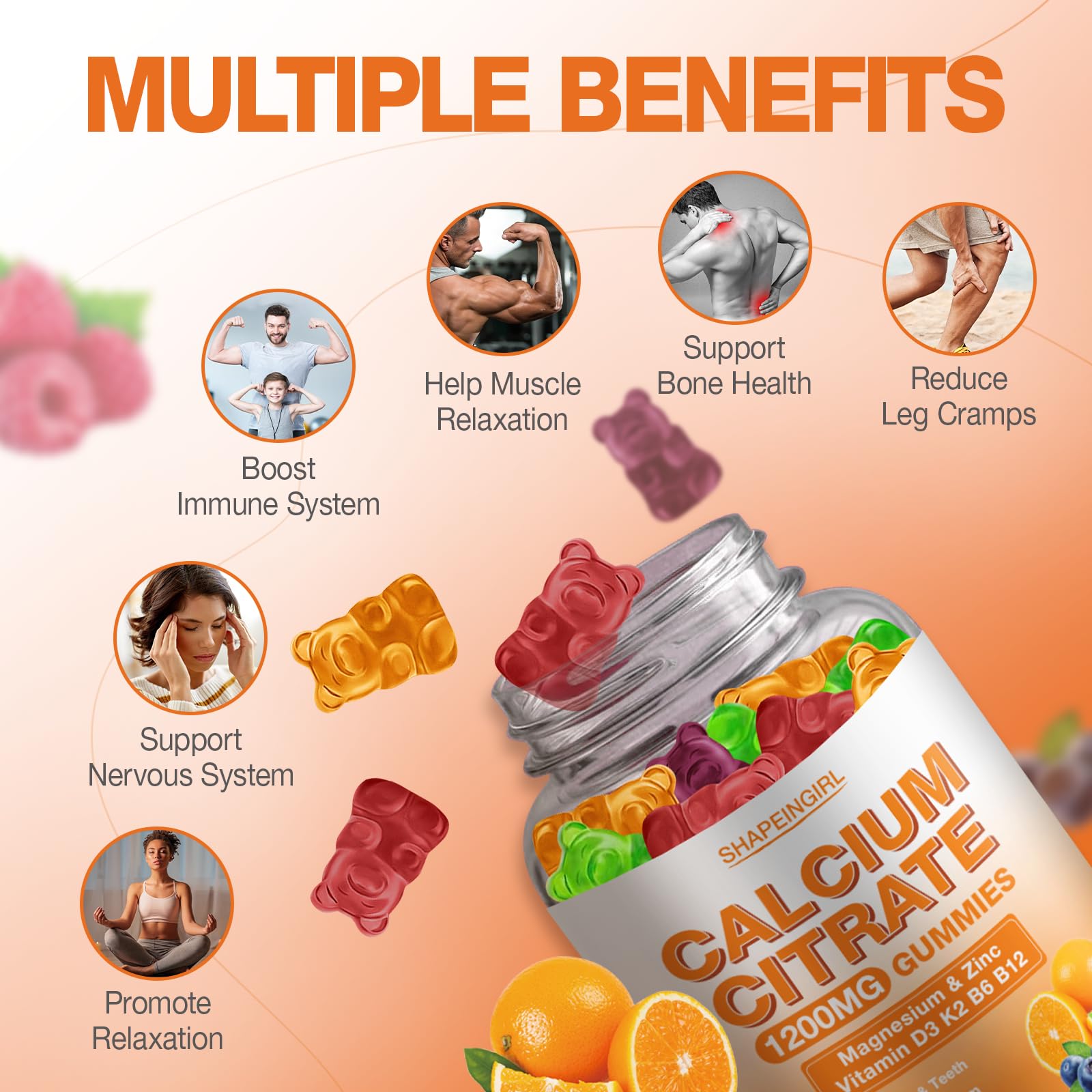 SHAPEINGIRL gominolas de calcio sabor fruta, toma fácil y agradable