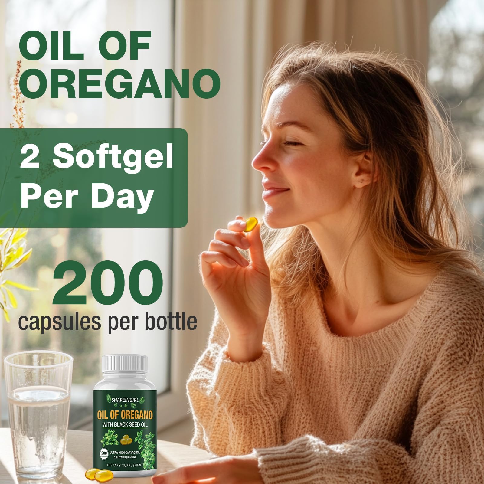 SHAPEINGIRL etiqueta de oregano orgánico y sin OGM.