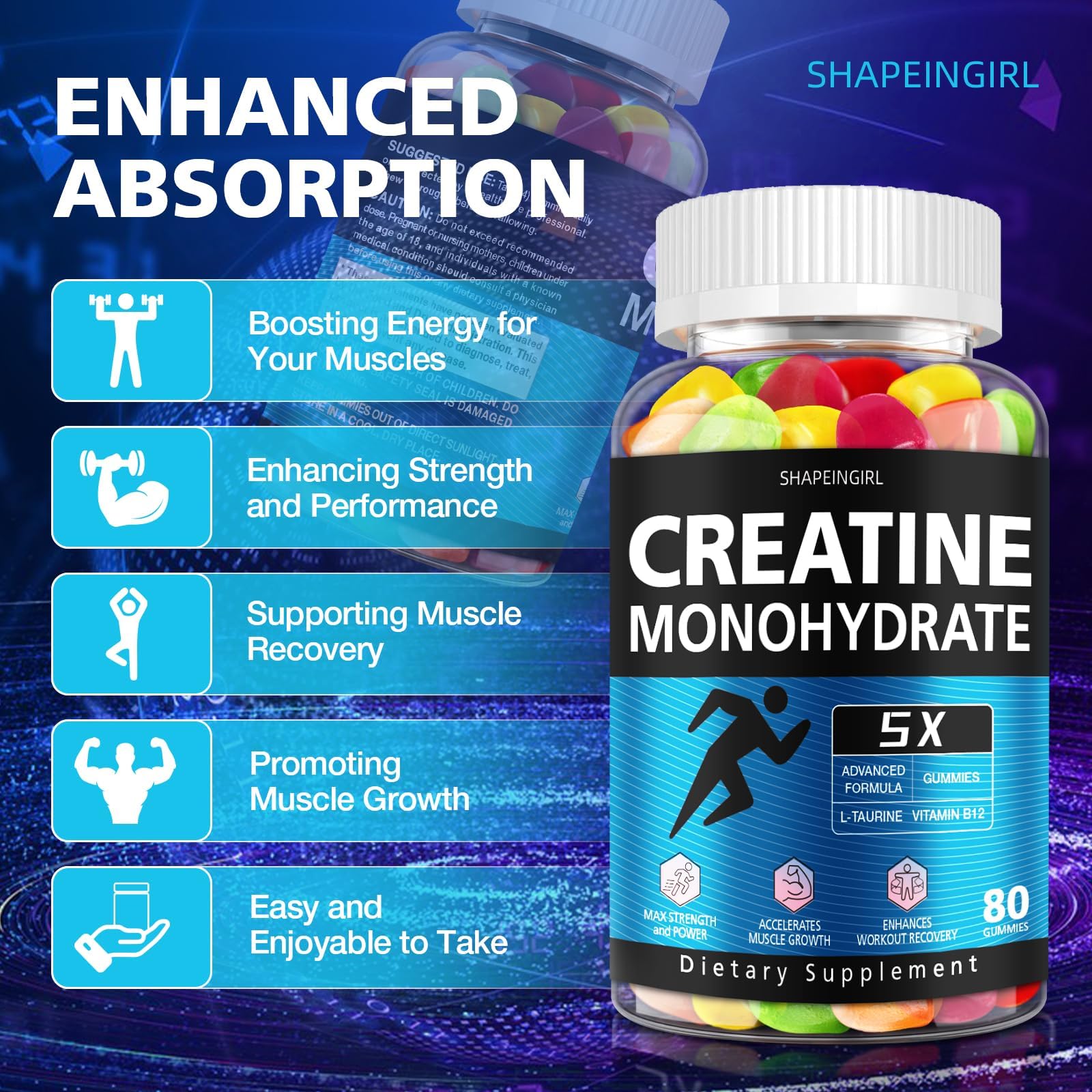 SHAPEINGIRL gominolas de creatina monohidrato con sabores mixtos para merienda.
