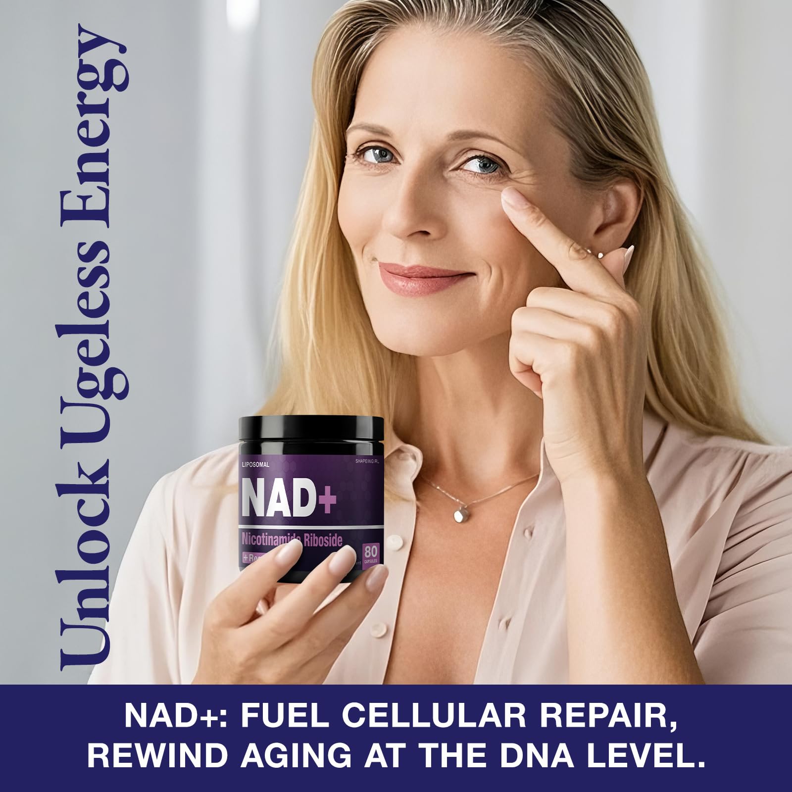 Presentación SHAPEINGIRL NAD, complemento liposómico para energía
