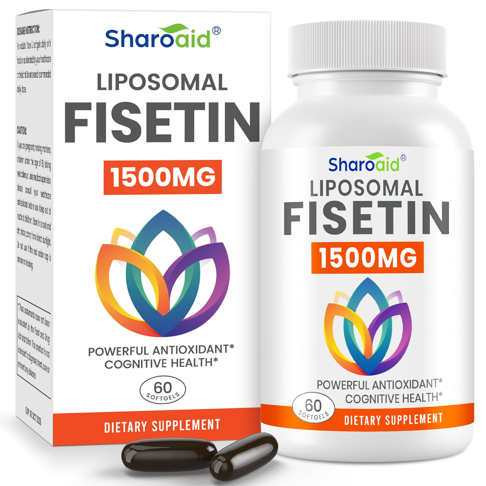 Sharoaid fisetina liposomales en bote para absorción eficiente.
