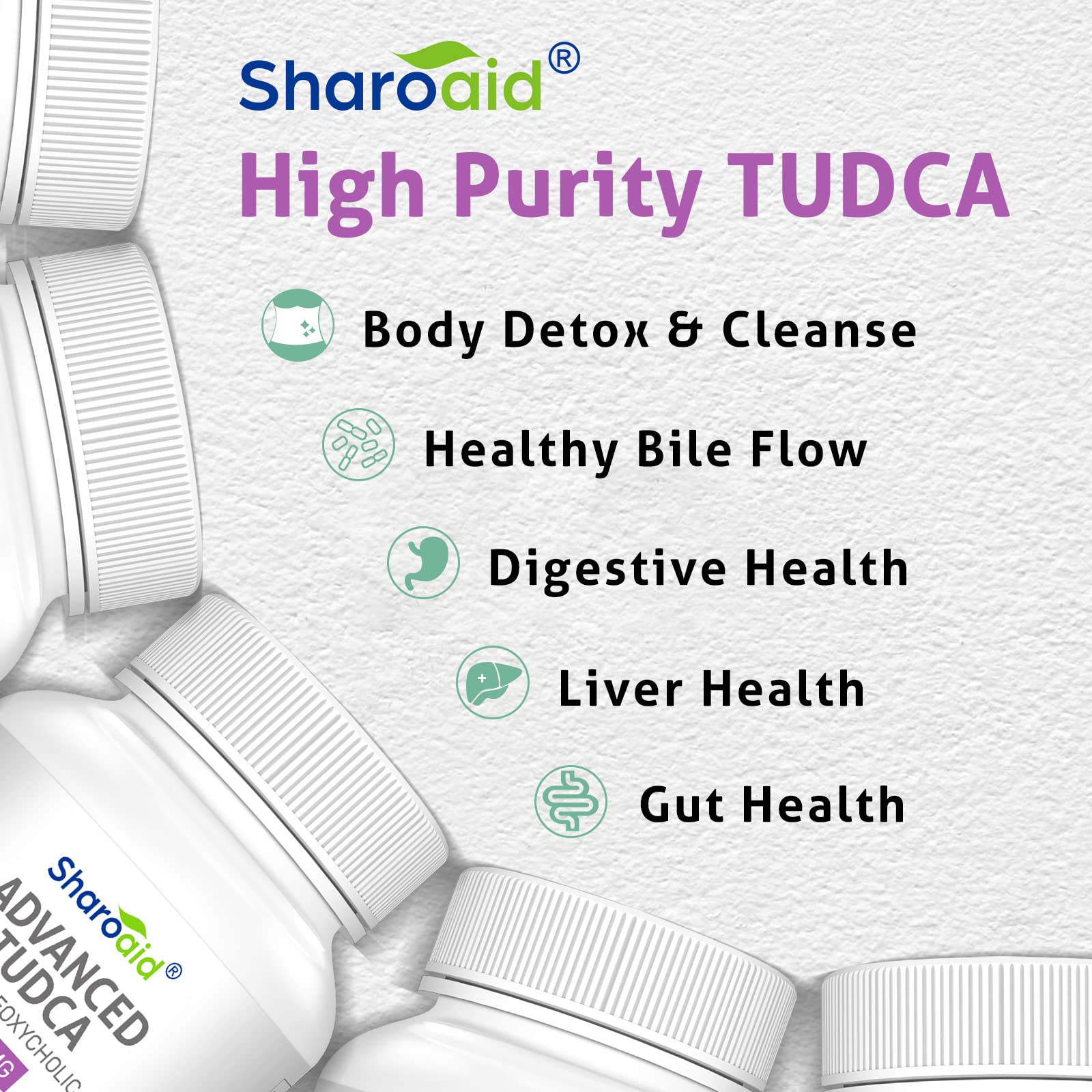 Sharoaid Tudca: caja junto a alimentos saludables para un estilo de vida