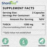Sharoaid Tudca etiqueta: información de potencia de 1200 mg por toma.