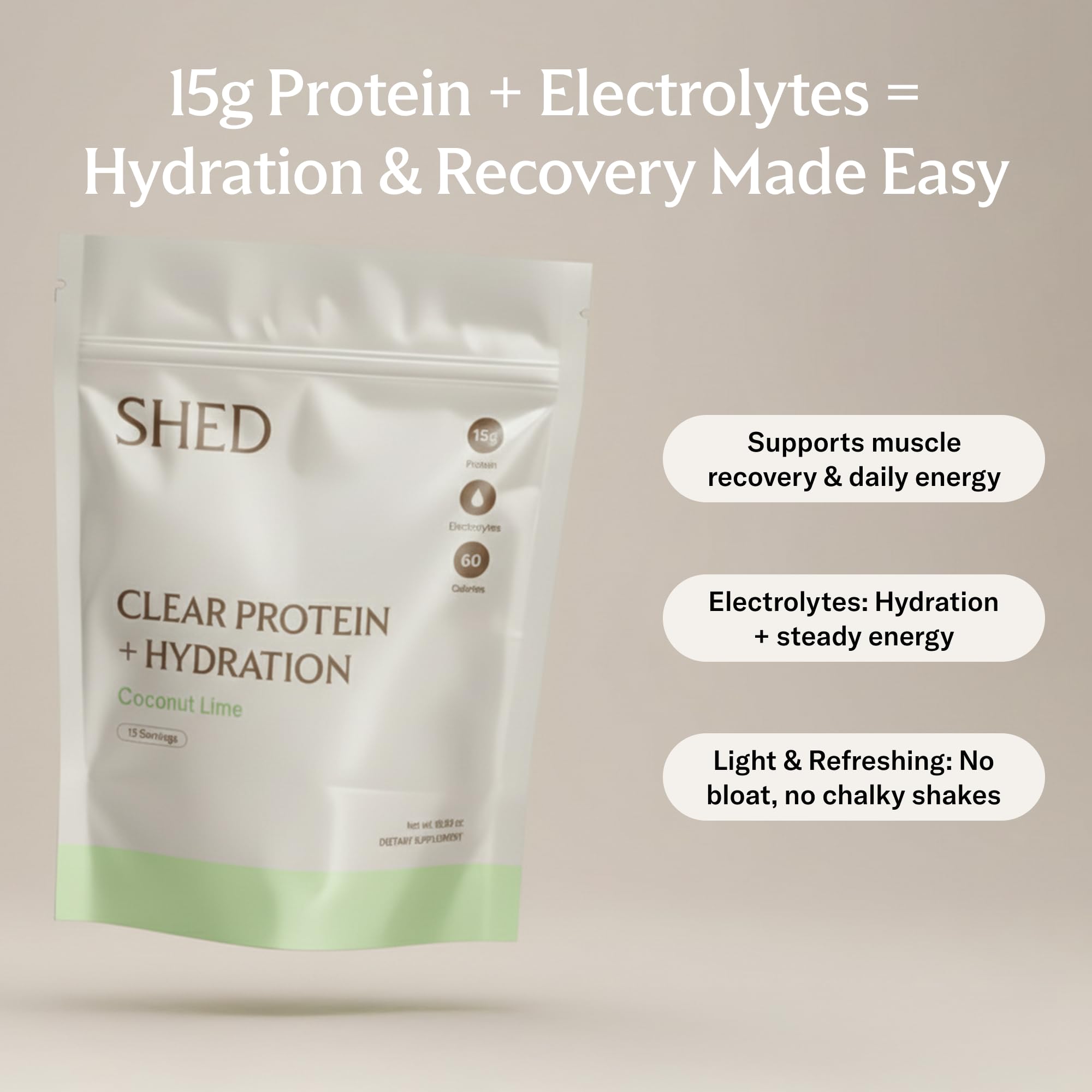 Shed Nutrition Clear Protein vaso mezcla, hidratación ligera y proteína para cada sesión