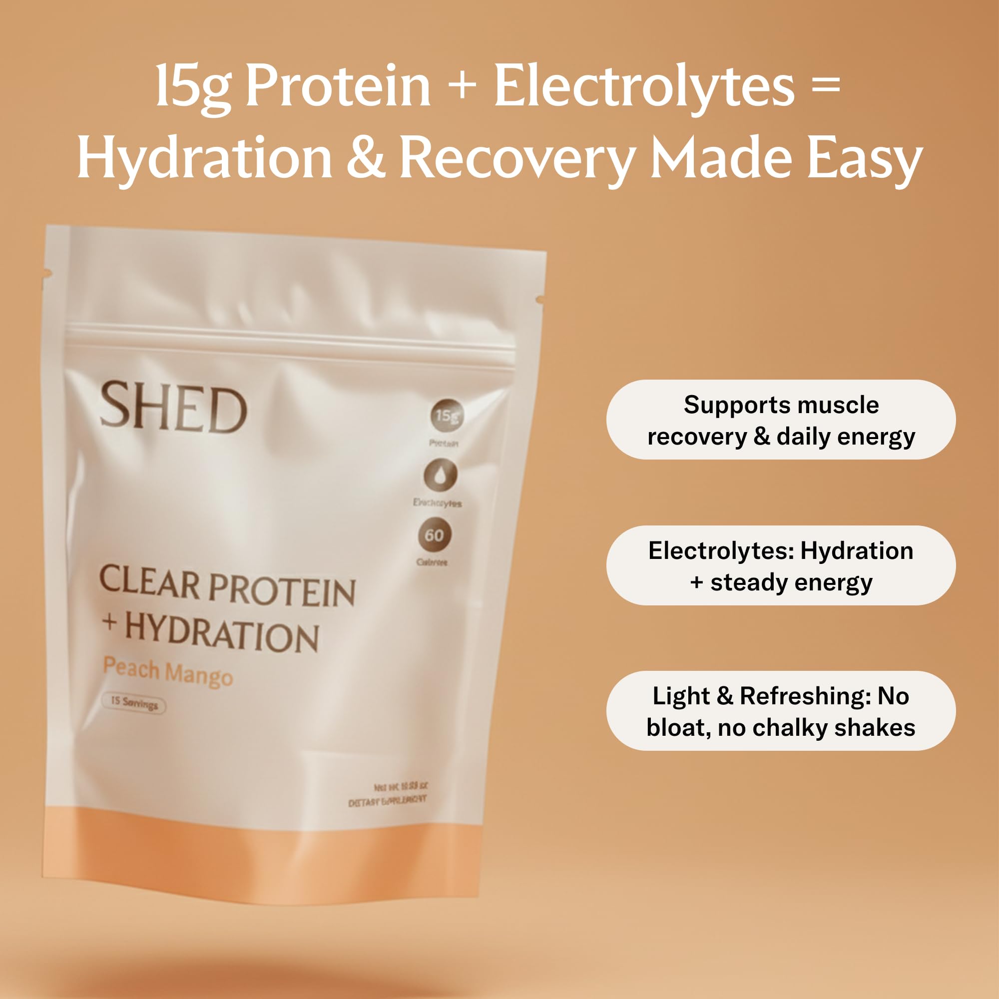Shed Nutrition Clear Protein con 15 g proteína aislada, batido claro de digestión rápida.