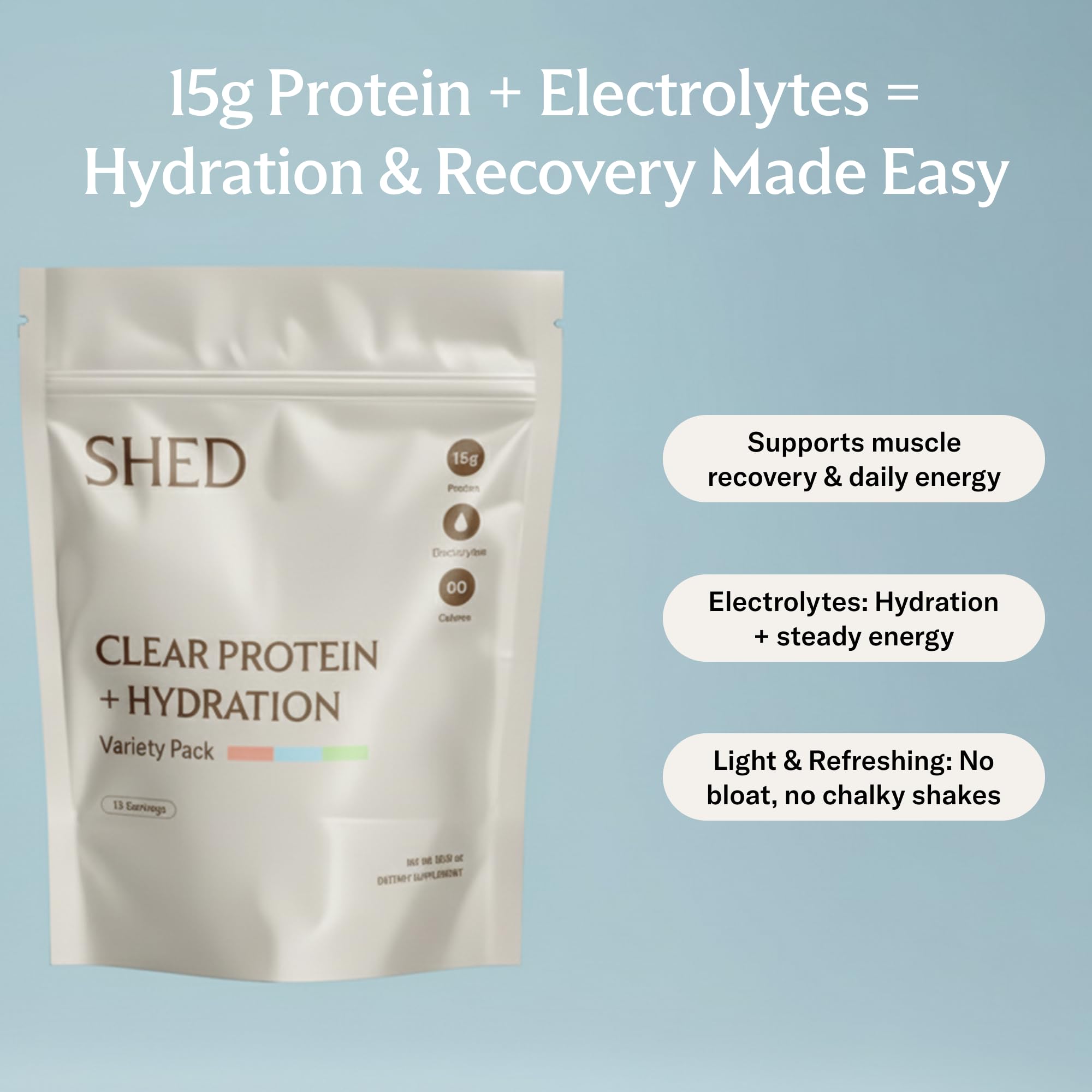 Proteína Clara Shed Nutrition con cuchara medidora para porción precisa