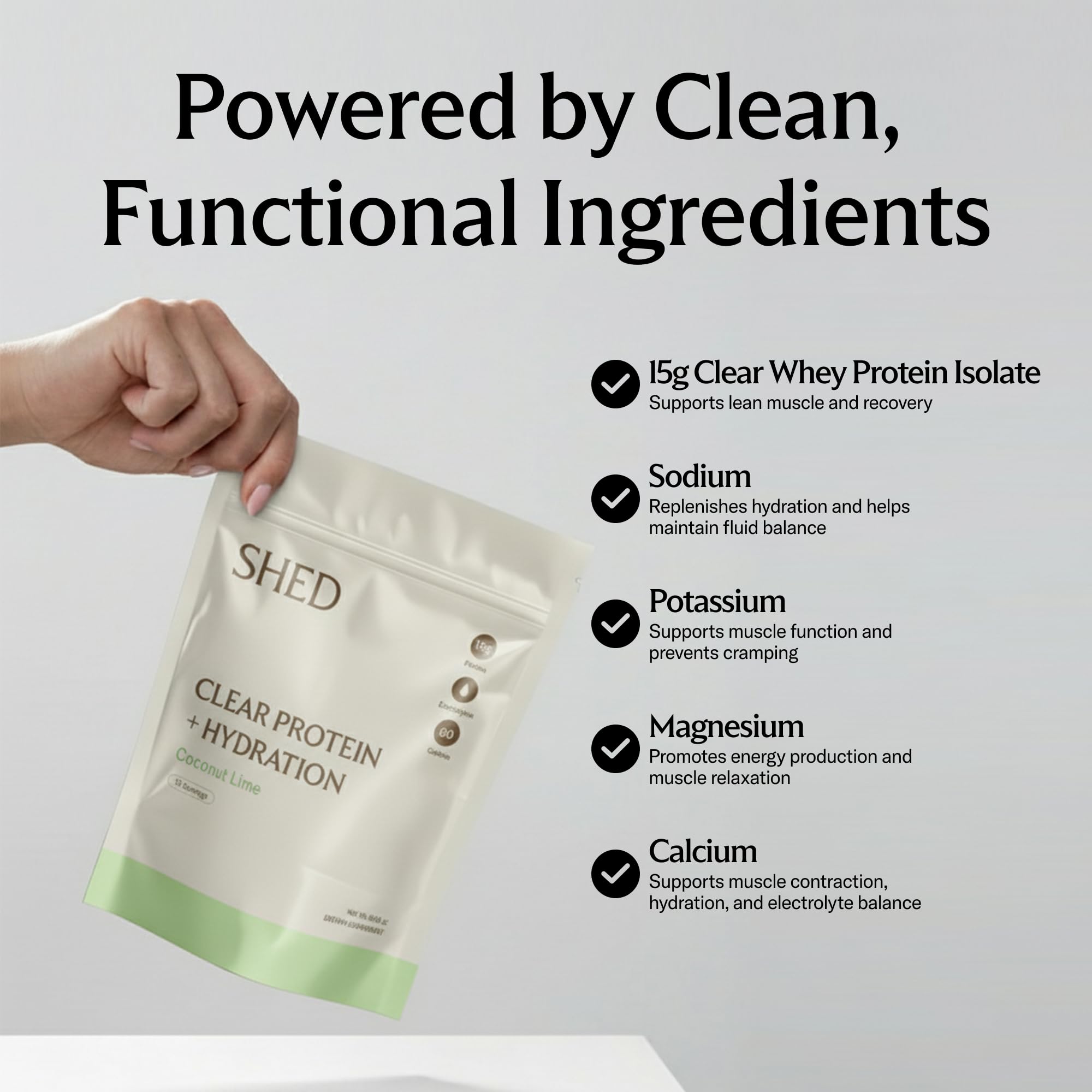 Proteína Clara Shed Nutrition con electrolitos para hidratar durante el ejercicio