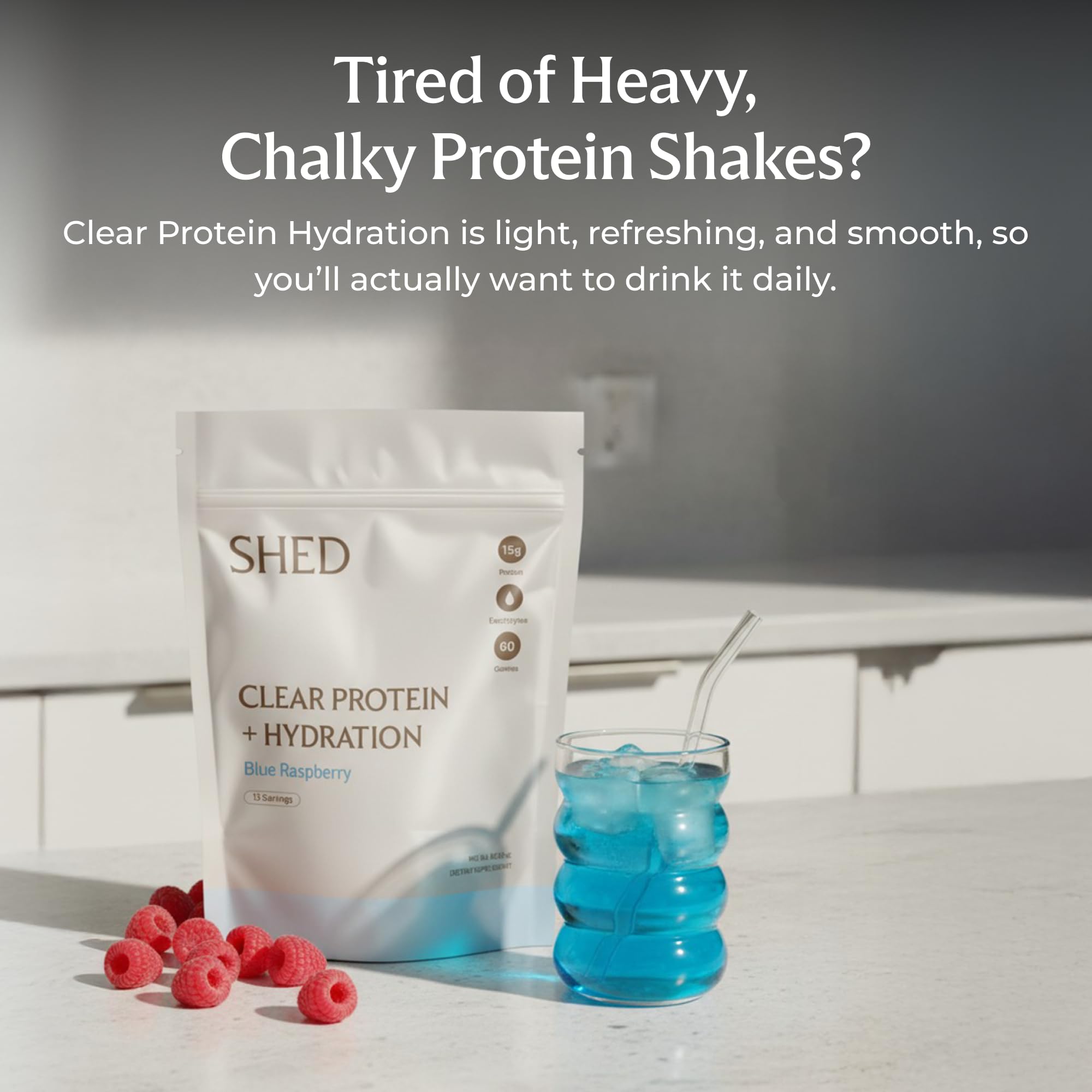 Envase Shed Nutrition Proteína Clara de 15 porciones para uso diario.